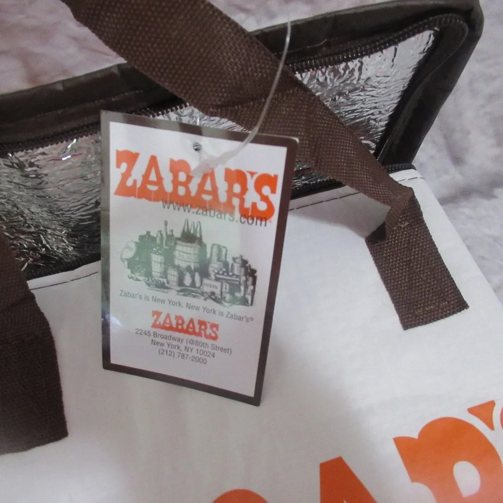 Zabar's Insulated Tote Bag lunch bag White Orange NEW Zipper Reusable Cooler